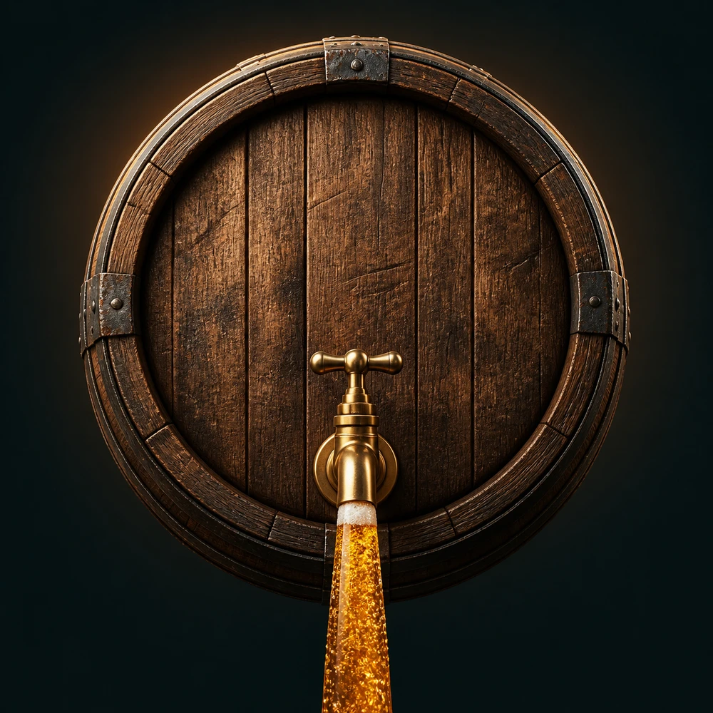 Barril de madera sirviendo cerveza artesanal