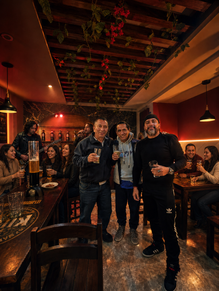 Grupos de amigos disfrutando el mini concierto de rock en Killa Taproom